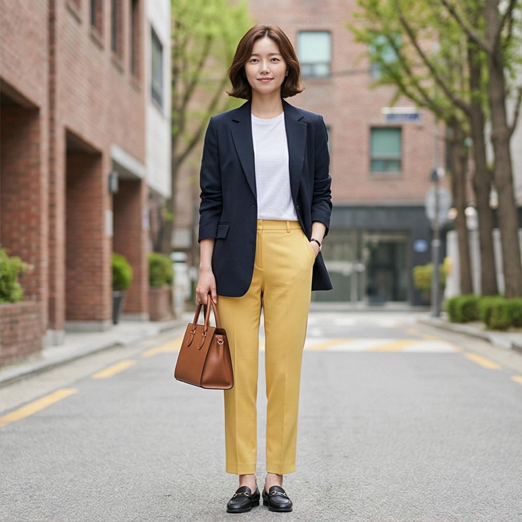 네이비 자켓: 차분한 데일리 룩