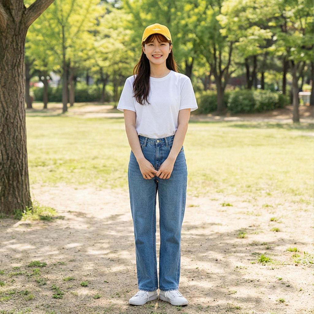 흰색 무지 티셔츠와 청바지: 산뜻한 주말 나들이 룩