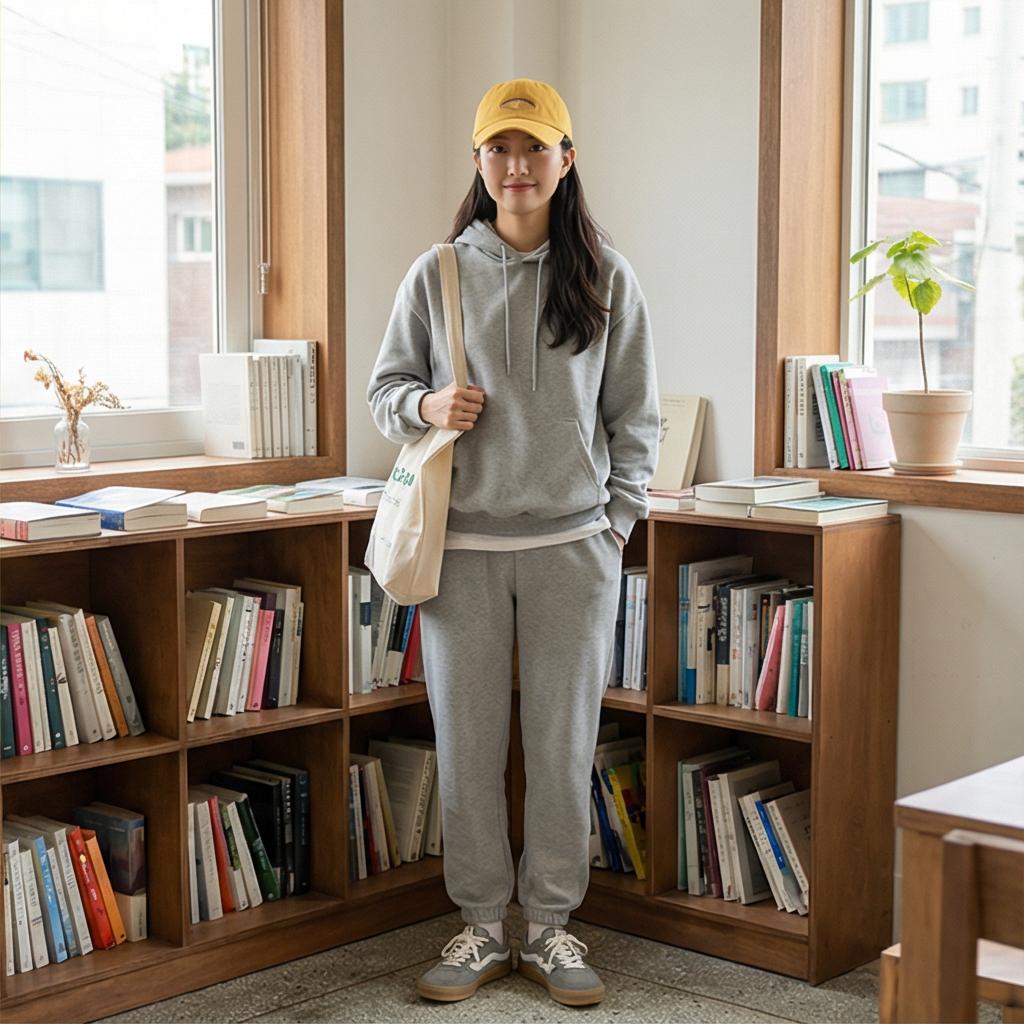 그레이 스웨트 셋업: 편안한 마실 룩