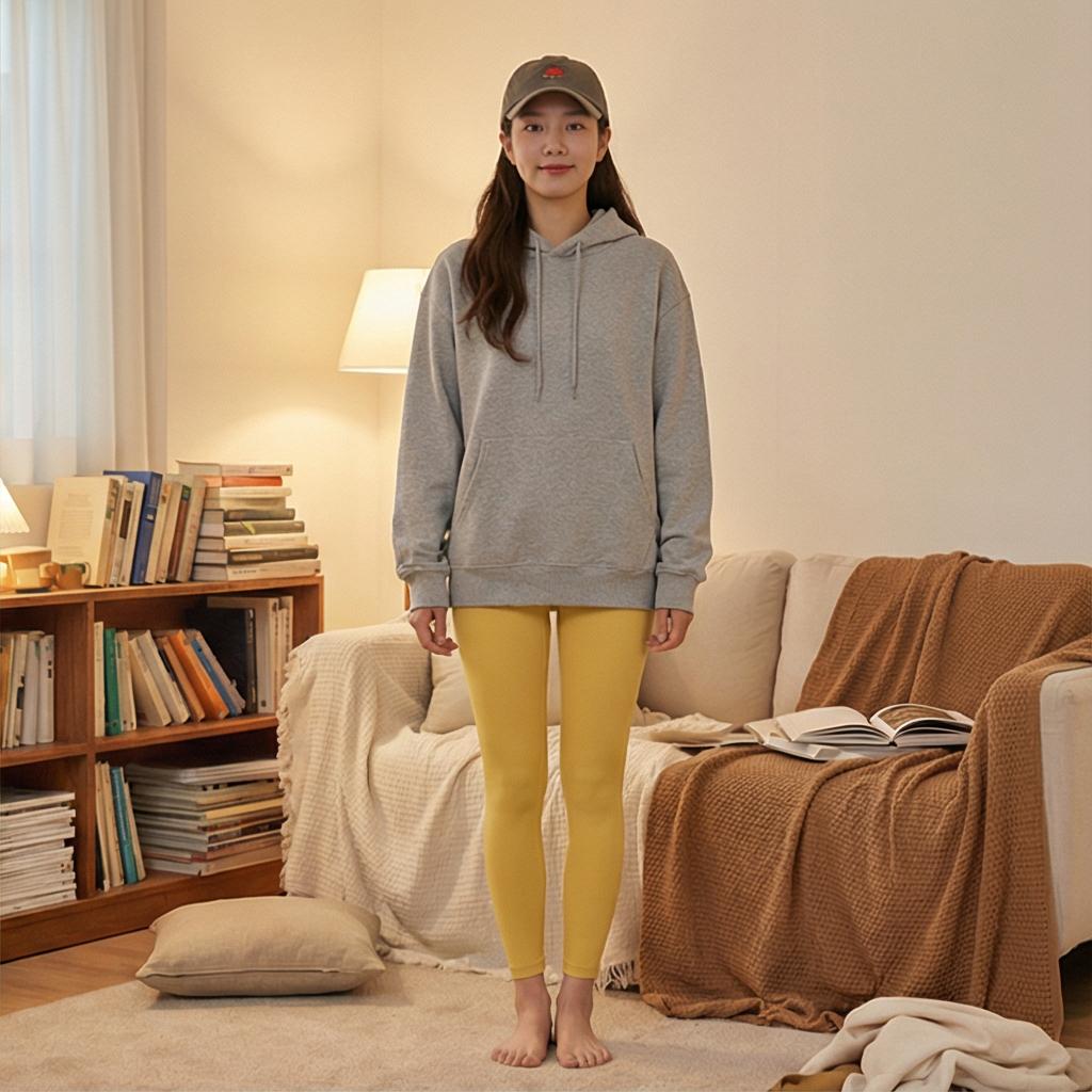 회색 후드 티셔츠: 꾸안꾸 동네 마실 룩