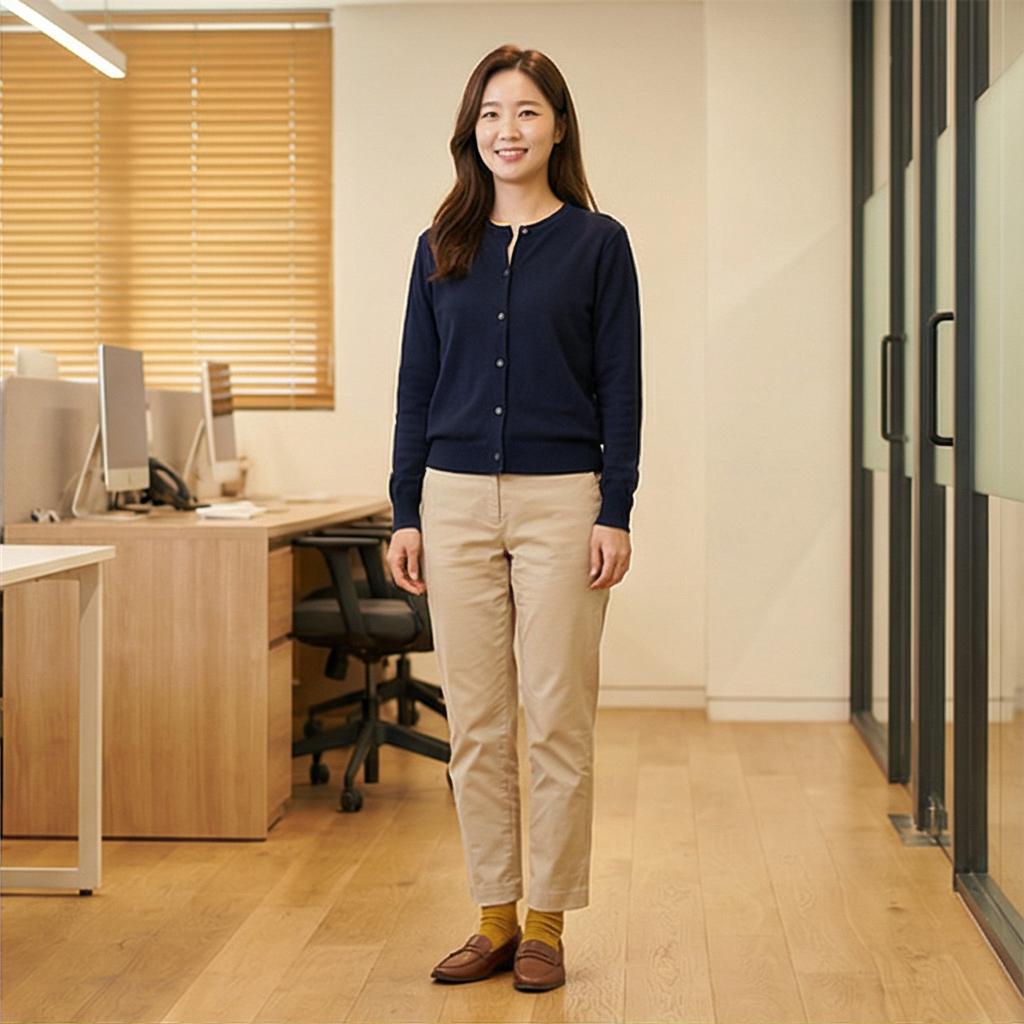 베이지색 면바지: 따뜻한 비즈니스 캐주얼룩